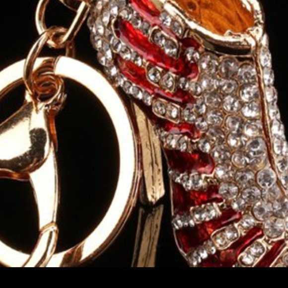 NWT Rhinestone Purse Charm Key Fob Chain Ring Red Shoe Gold Tone Crystal & Gold - Picture 5 of 6